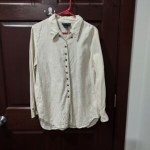 Francess & Rita 100% Silk Beige Long Sleeve Button Up Shirt Size 10